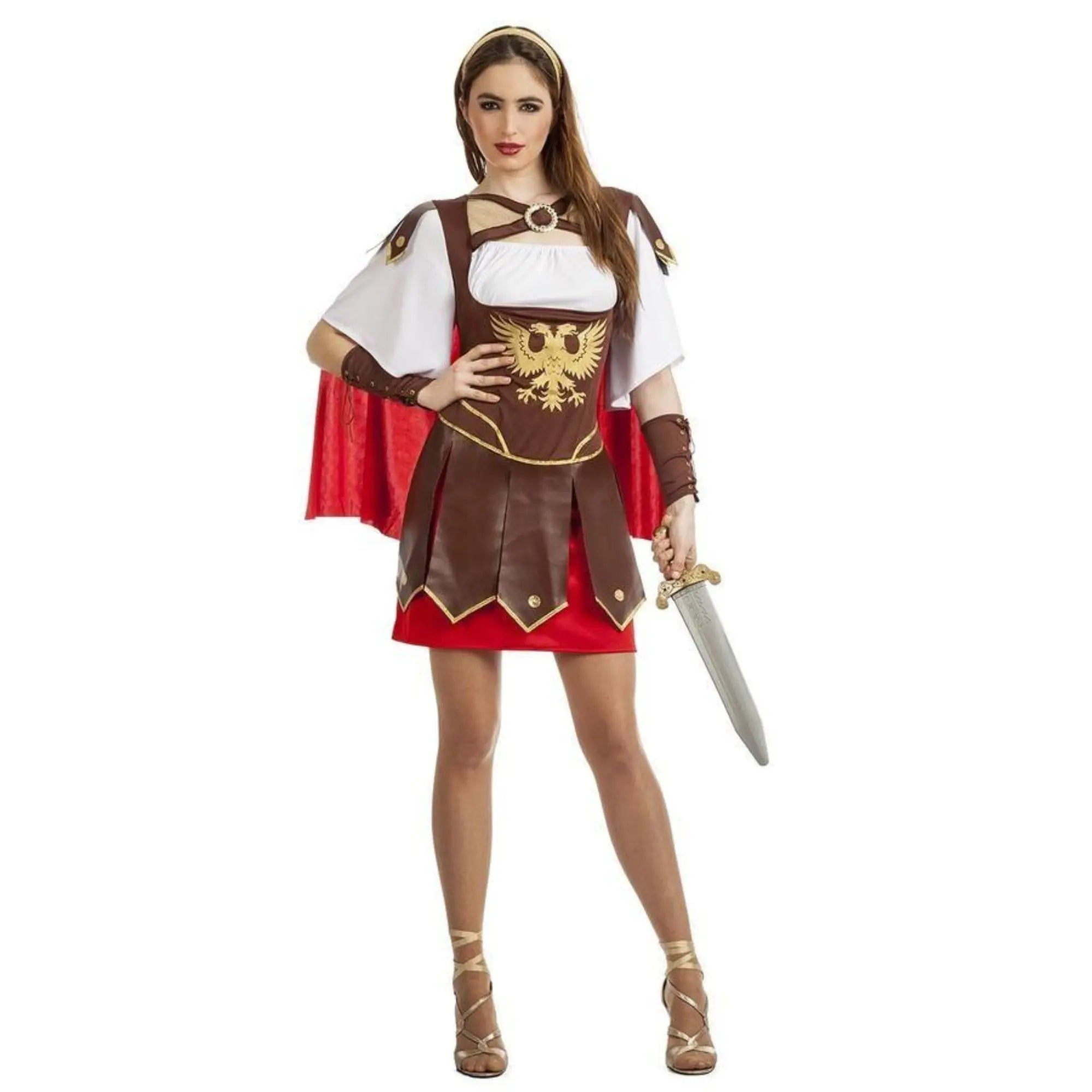 Disfraz de romana águila para mujer con vestido con armadura, capa y accesorios