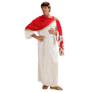 Disfraz romano de Marco Aurelio para hombre con túnica blanca toga roja y corona de hojas