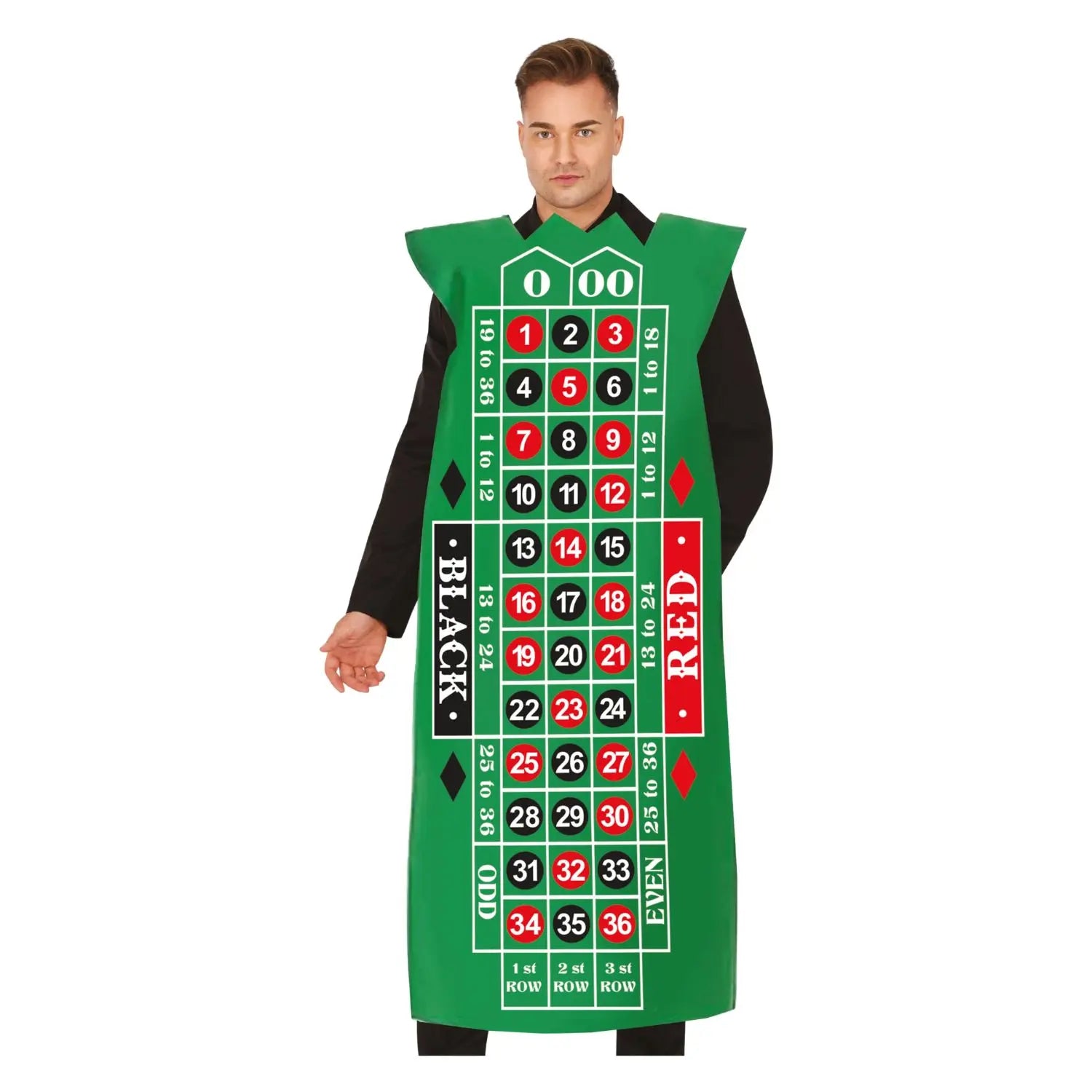 Disfraz de ruleta para adulto inspirado en una mesa de casino de color verde