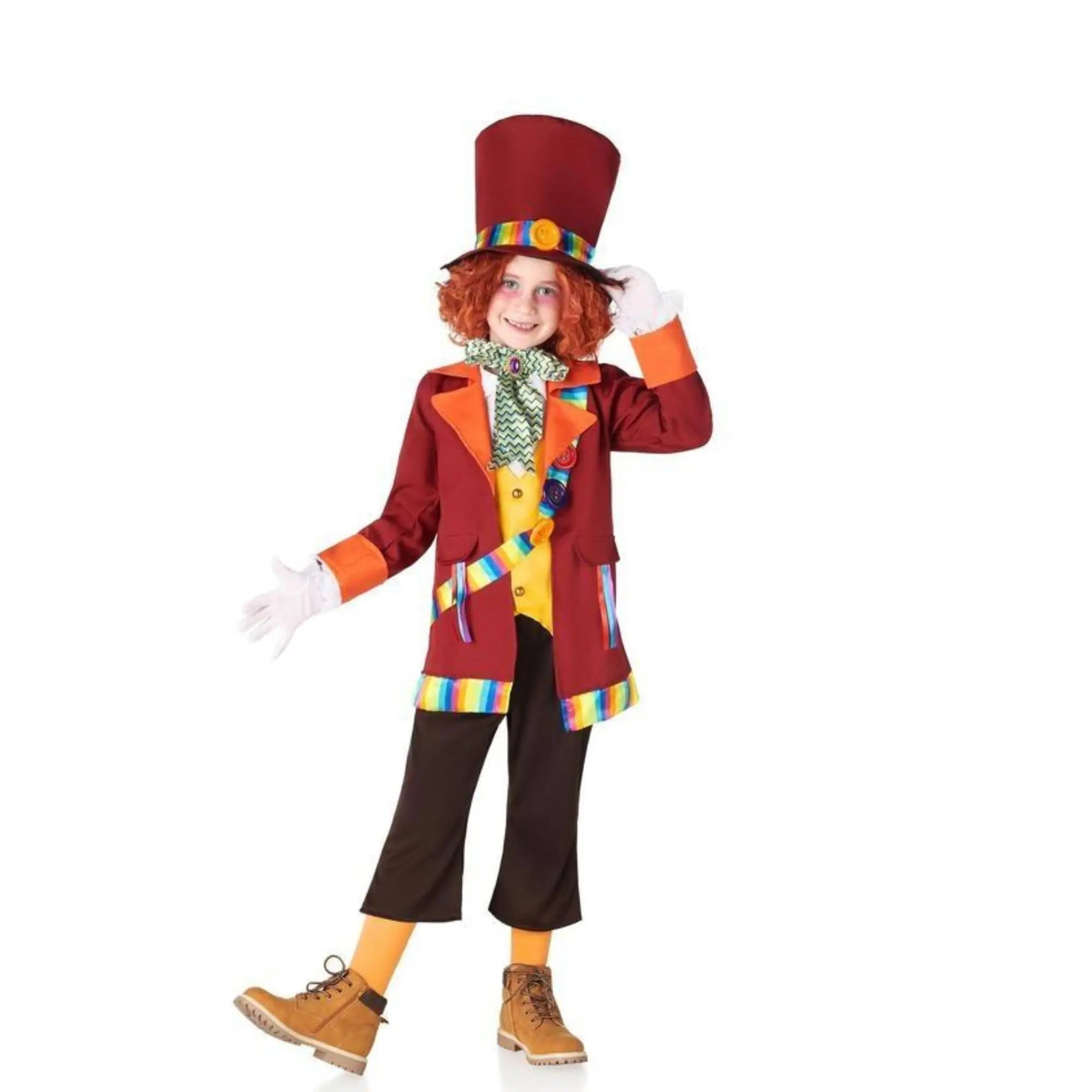 Disfraz de sombrerero para niño con sombrero, chaqueta y chaleco estilo cuento fantástico