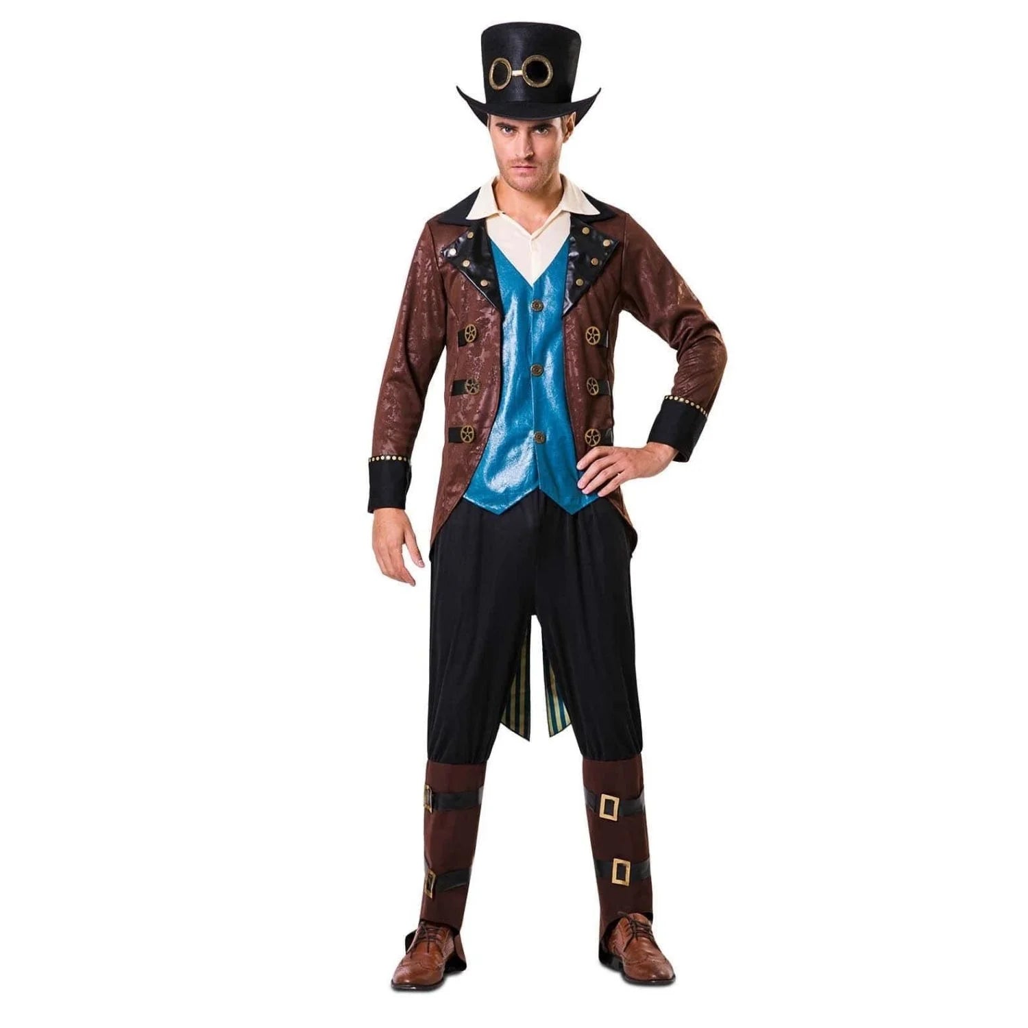 Disfraz steampunk sombrero de copa hombre con chaqueta y sombrero victoriano