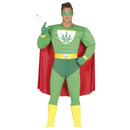 Disfraz superhéroe marihuana adulto con capa y antifaz