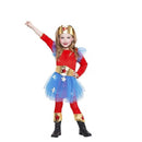 Disfraz de superheroína infantil con falda cinturón y accesorios coloridos para Carnaval