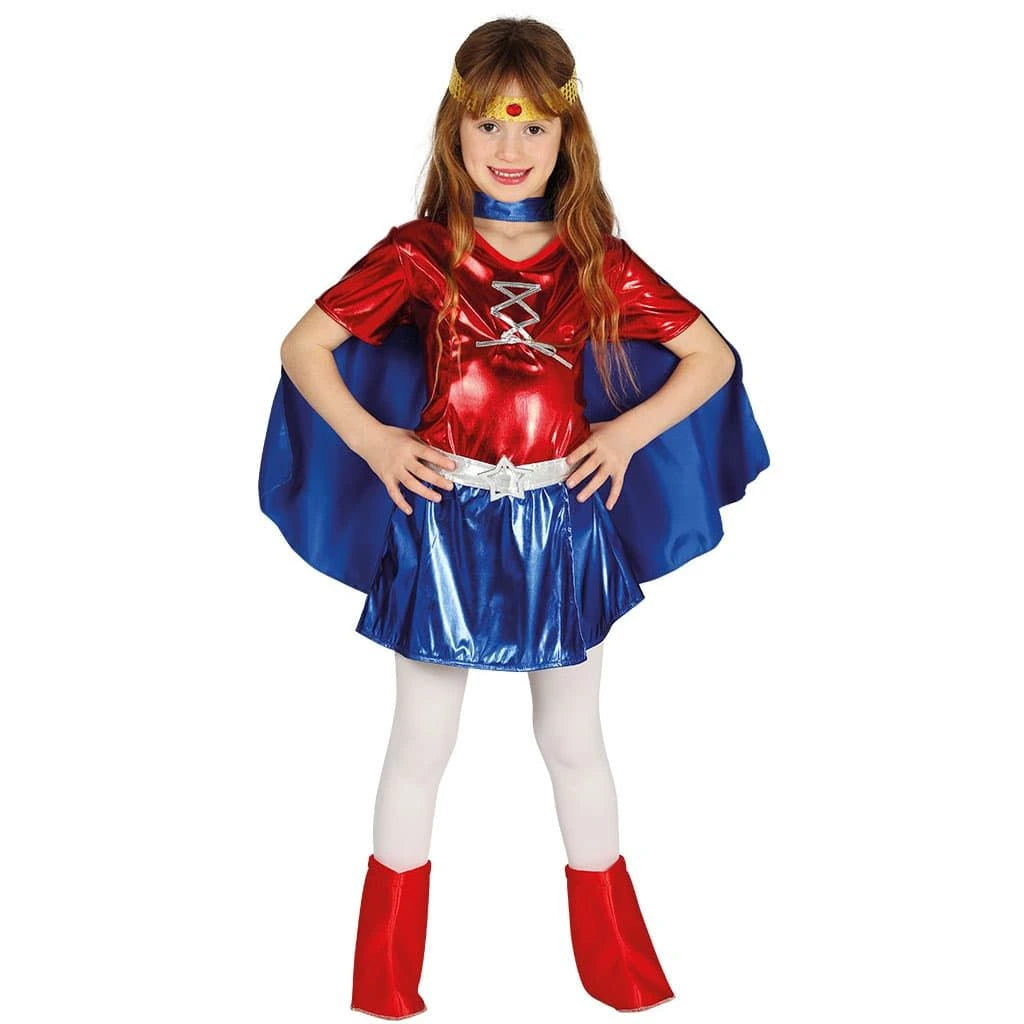 Disfraz de superheroína para niña con capa y vestido