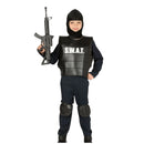 Disfraz de policía SWAT infantil con chaleco, mono, pasamontañas y rodilleras para Carnaval y fiestas de acción