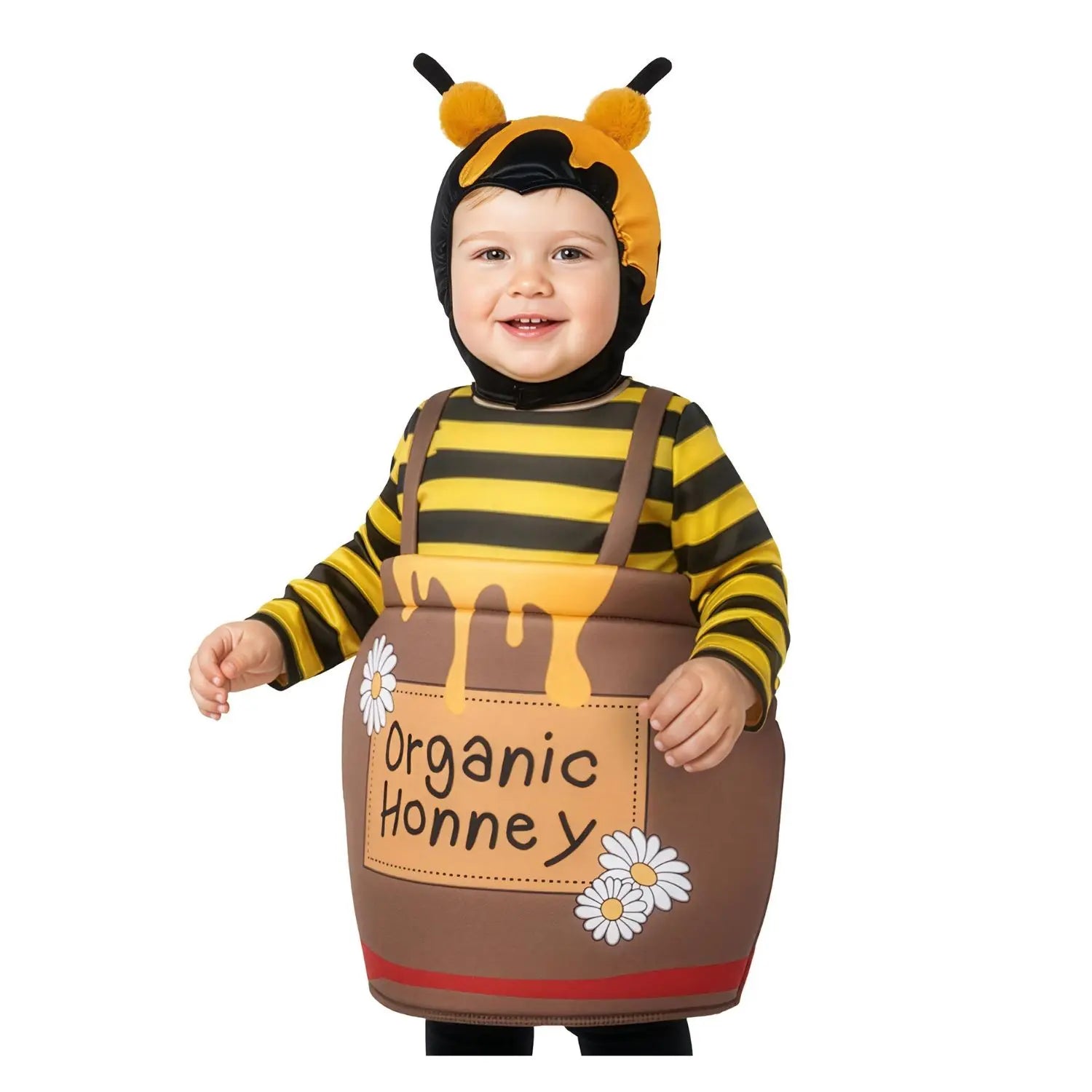 Disfraz de tarro de miel para bebé con capucha de abeja y diseño de bote de miel