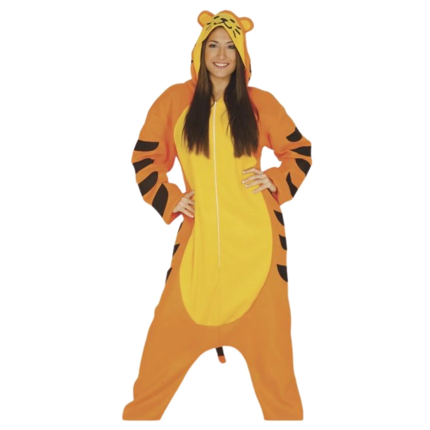 Disfraz tigre adulto con mono y capucha para Carnaval
