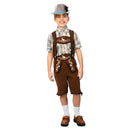 Disfraz bávaro para niño con peto marrón y camisa a cuadros estilo tirolés Oktoberfest