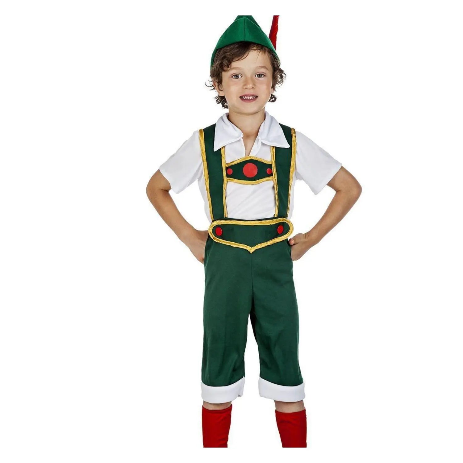 Disfraz tirolés para niño con pantalón de tirantes y sombrero con pluma