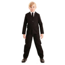 Disfraz infantil de traje negro con chaqueta y pantalón elegante para Carnaval y fiestas