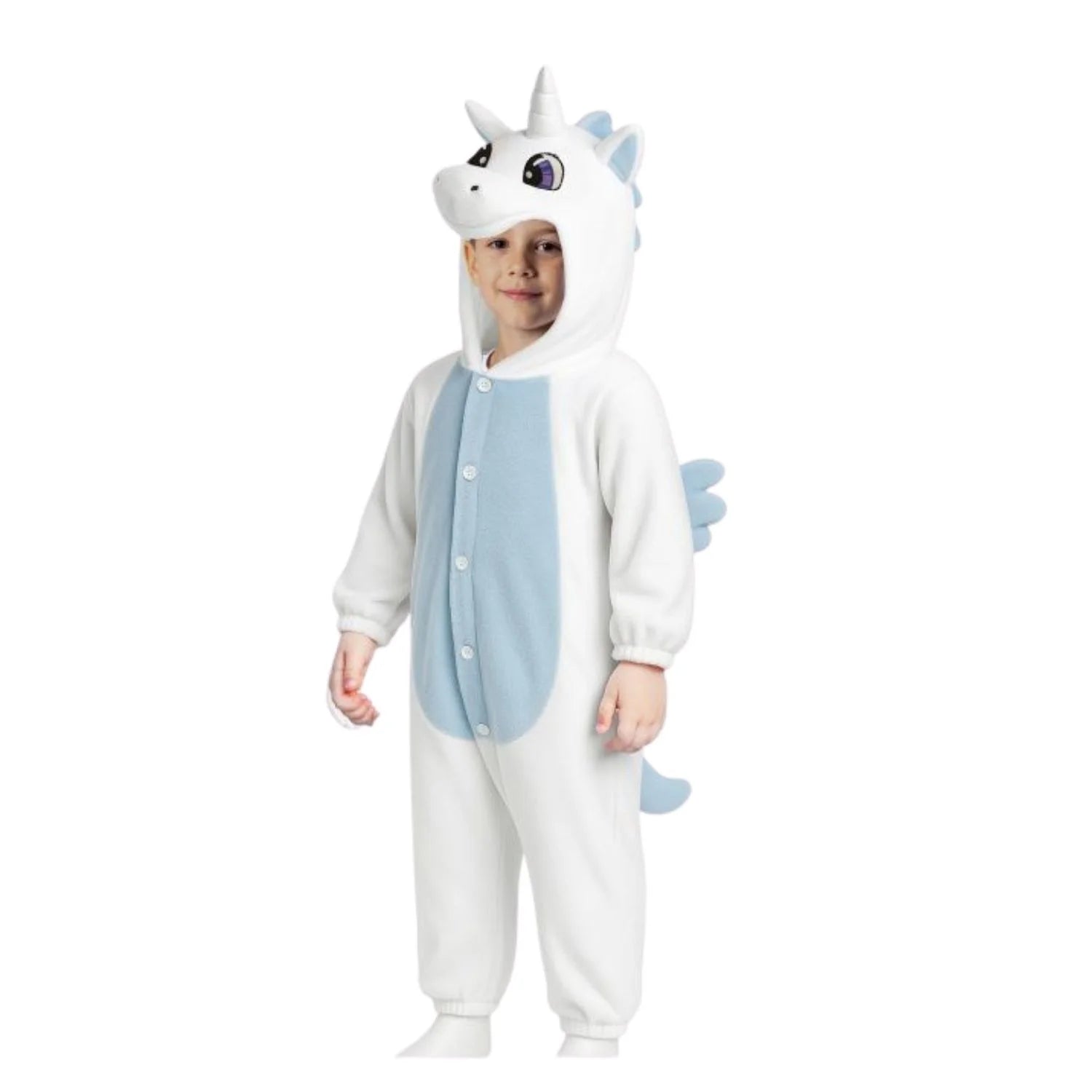 Disfraz de unicornio azul infantil con mono y capucha