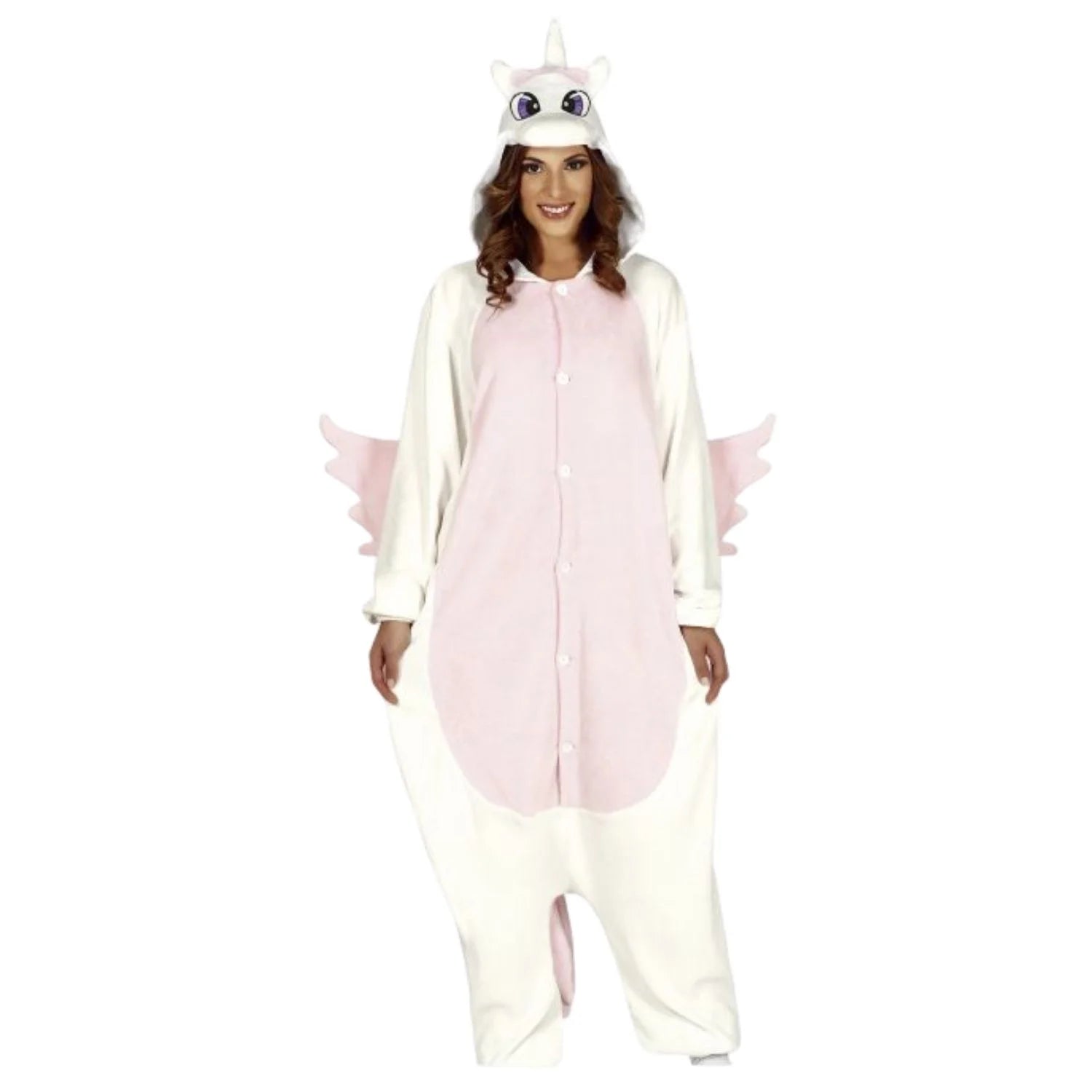 Disfraz Unicornio rosa adulta con alas, capucha y cola