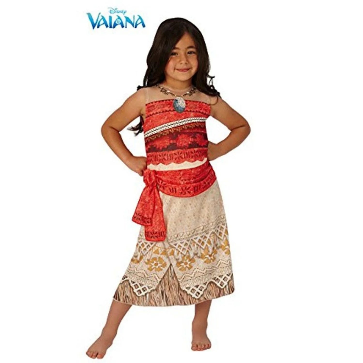 Disfraz Vaiana Deluxe infantil oficial Disney con vestido rojo y beige