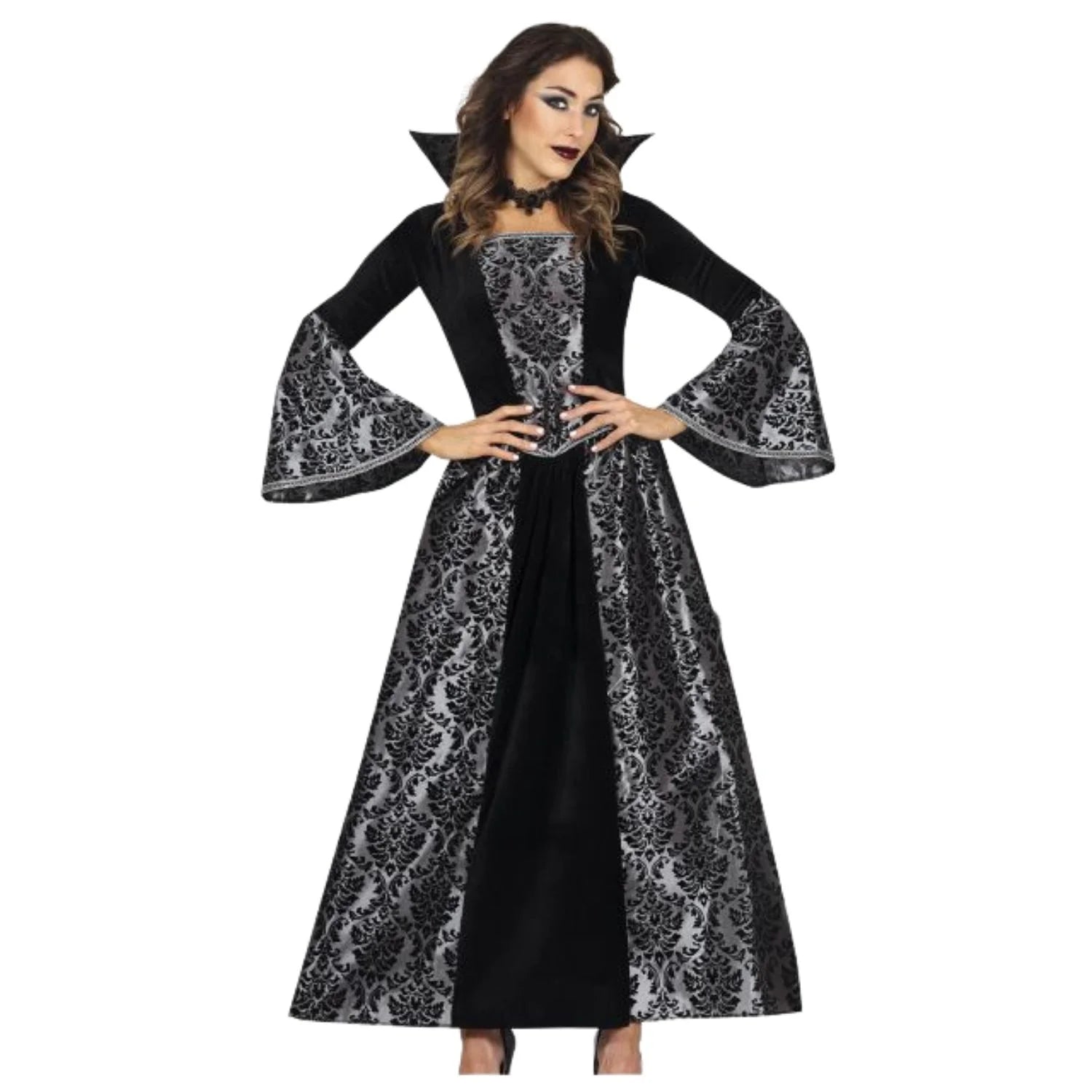 Disfraz de vampiresa lujosa plata adulta para Halloween