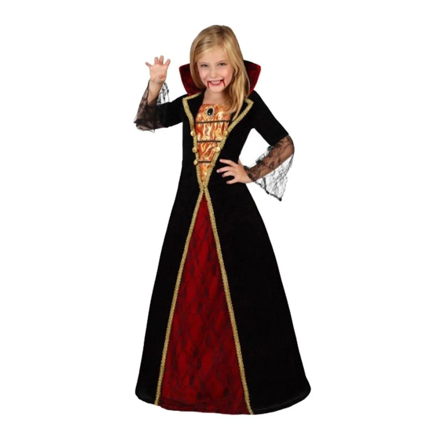 Disfraz de vampiresa niña con vestido largo para Halloween