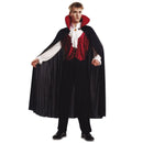 Disfraz de Vampiro Gótico para hombre con capa negra y chaleco rojo