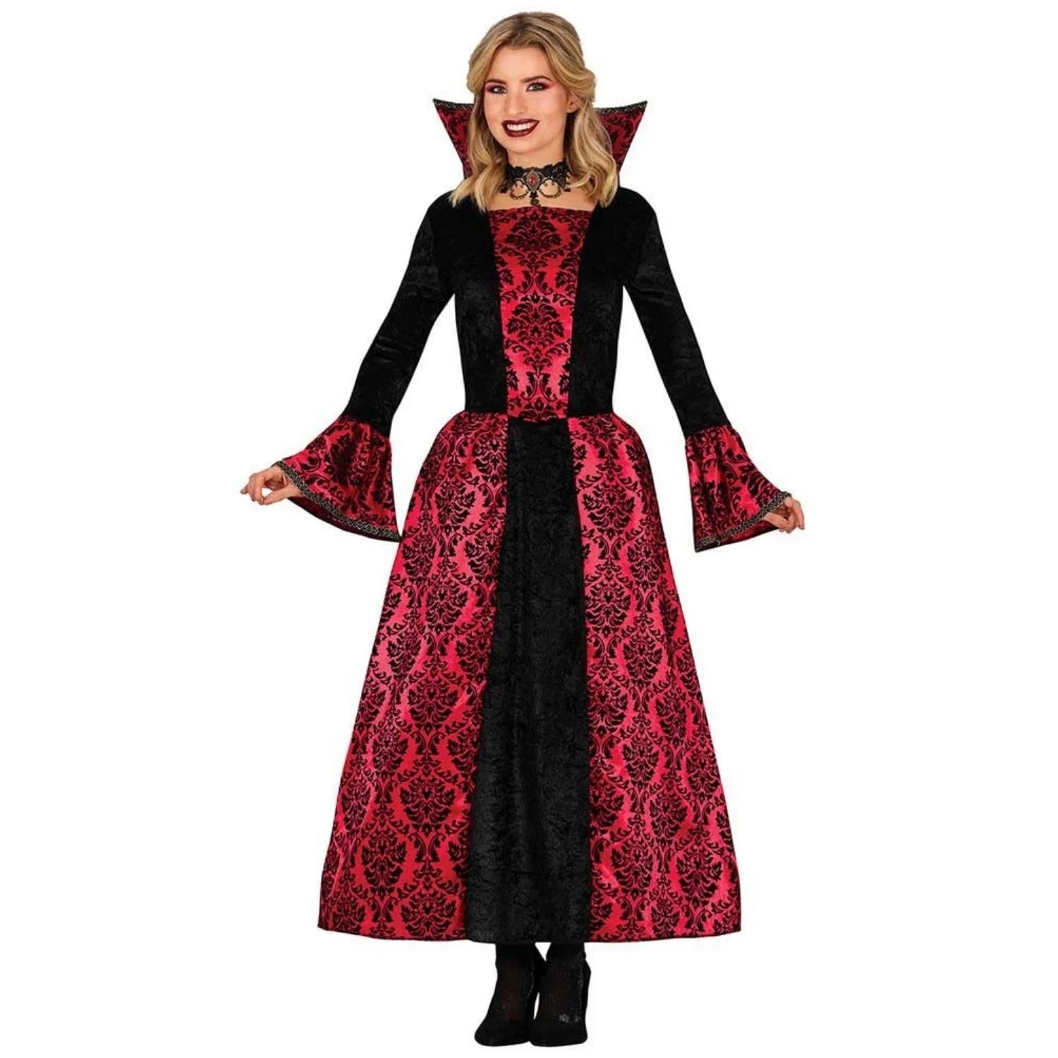 Disfraz de vampiro para mujer con vestido largo granate y negro