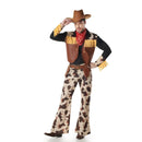 Disfraz de vaquero para adulto con chaleco de flecos, pantalón estampado y cinturón con cartucheras