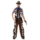 Disfraz de vaquero hombre con chaleco y pantalón estampado de vaca