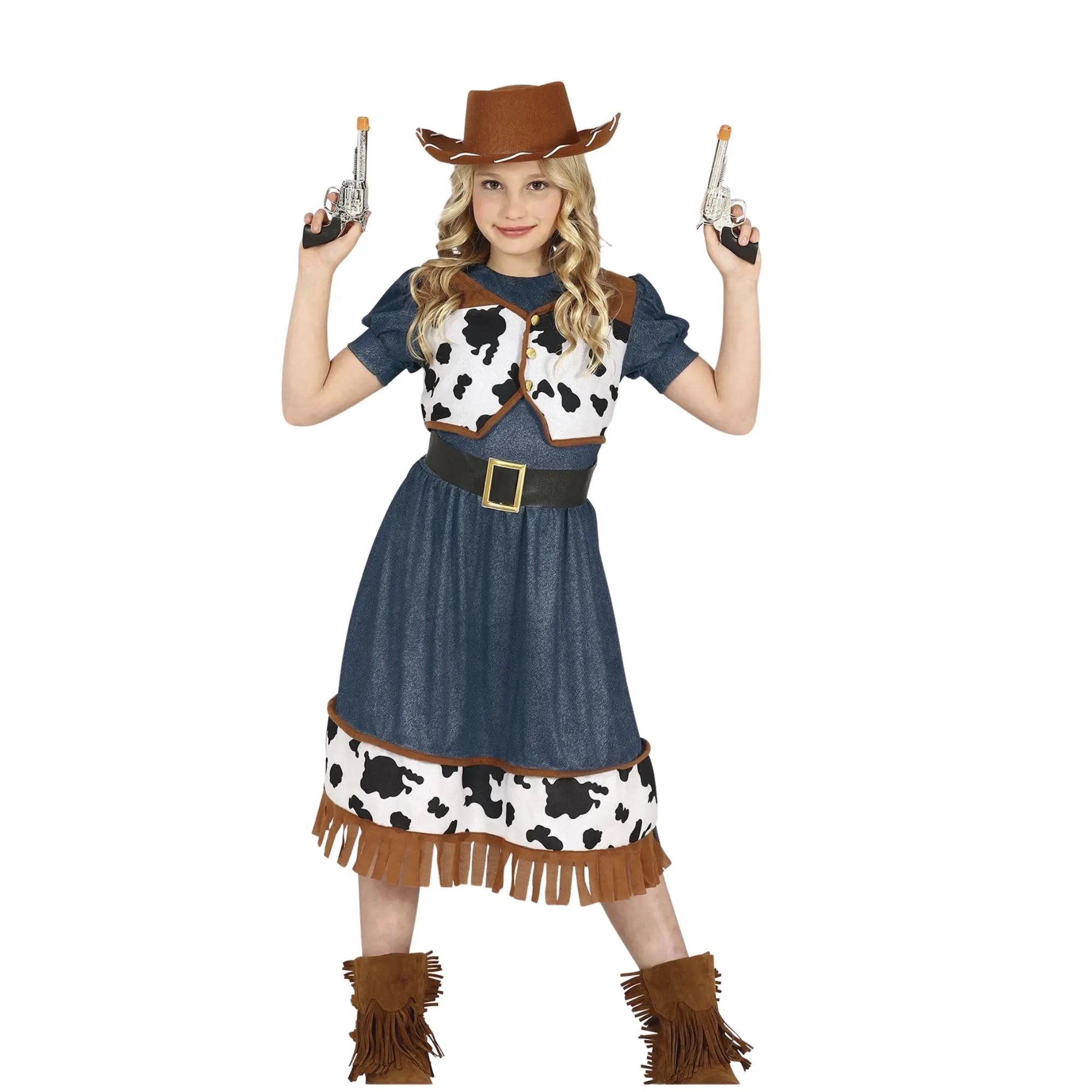 Disfraz de cowboy para niña con chaleco y vestido estilo vaquera del Oeste para Carnaval y fiestas temáticas
