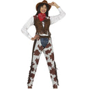 Disfraz de cowboy para mujer con cubrepantalón, chaleco y pañuelo estilo oeste ideal para Carnaval y fiestas temáticas