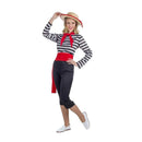 Disfraz de gondolera veneciana para mujer con sombrero, camisa a rayas, pañuelo, fajín y pantalón ideal para Carnaval