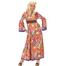 Disfraz vestido hippie para mujer con estampado psicodélico de colores
