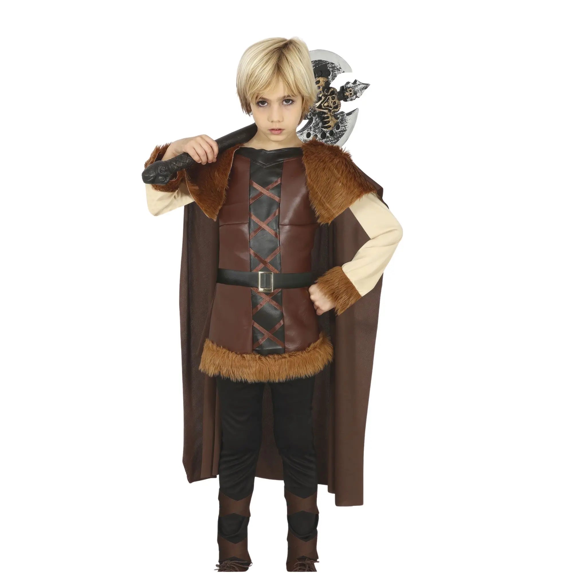 Disfraz vikingo infantil con túnica, pantalón y capa para Carnaval y fiestas temáticas