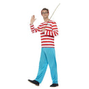Disfraz de Wally para hombre con camiseta de rayas, pantalón azul, gafas y gorro