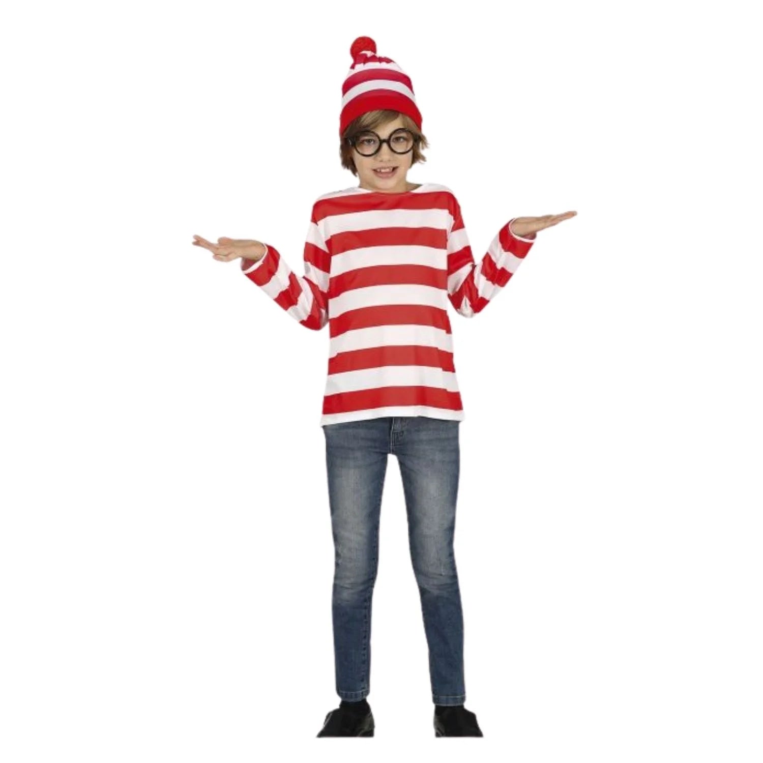 Disfraz Wally infantil con camiseta de rayas y gorro