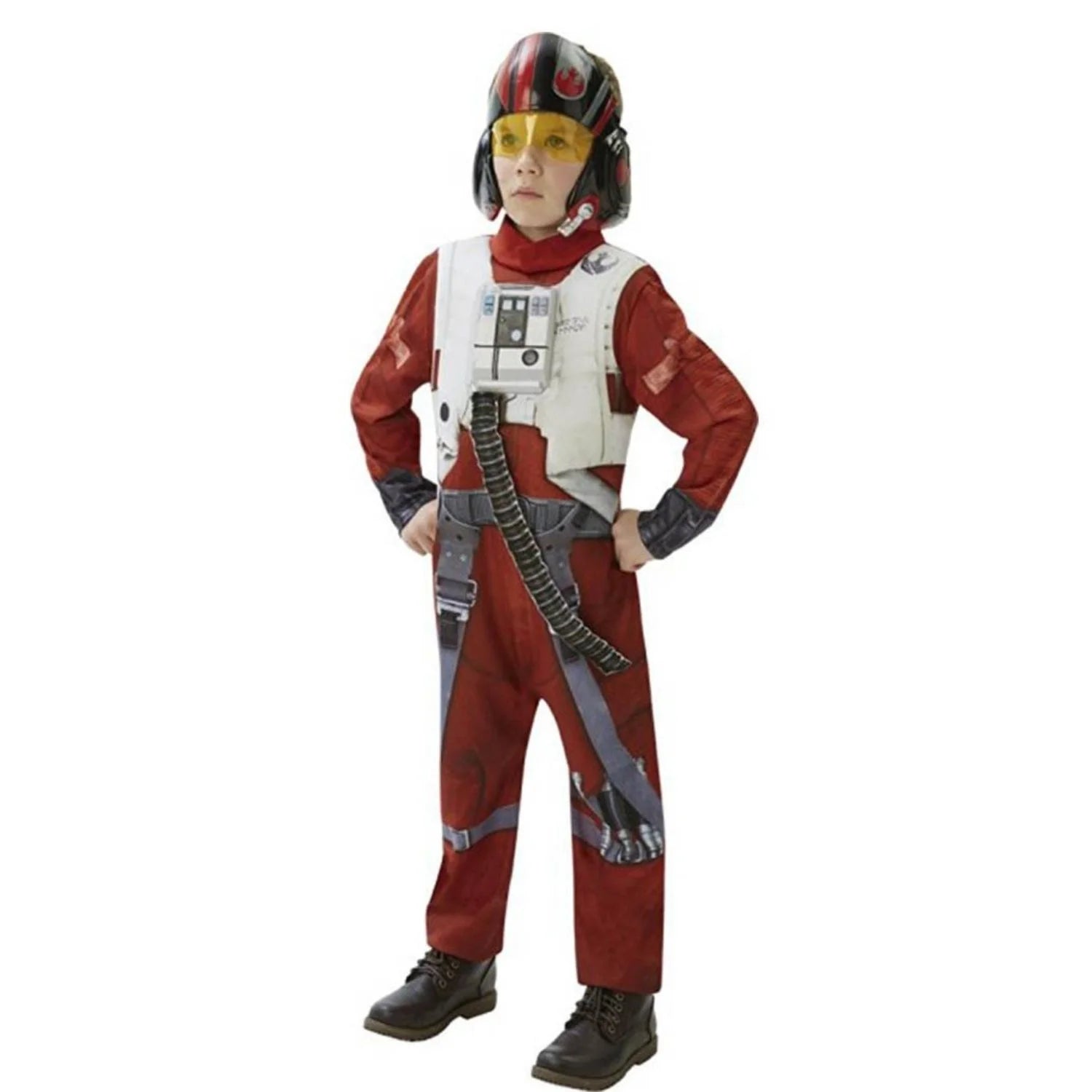 Disfraz X-Wing Fighter EP7 Deluxe infantil en color rojo con casco de piloto espacial