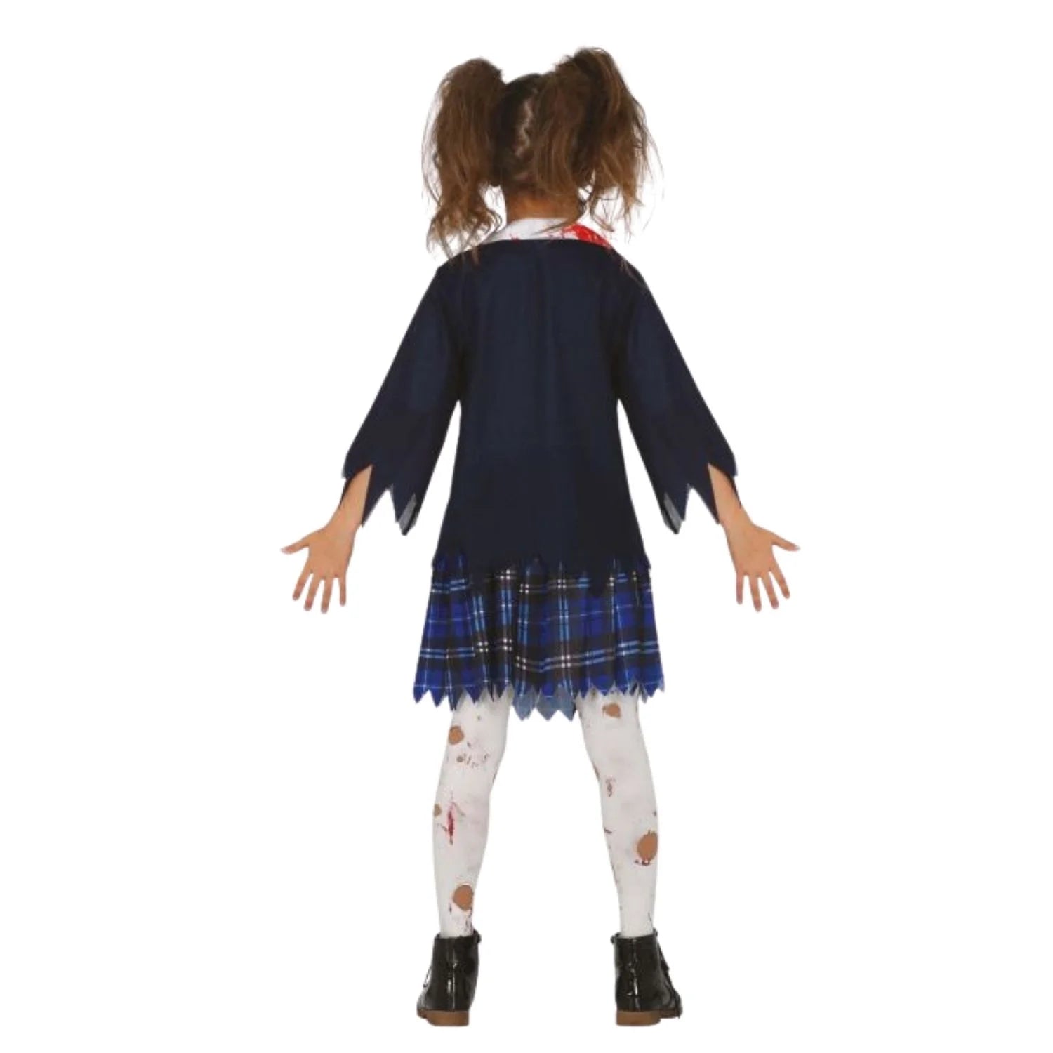 Niña con disfraz estudiante zombie completo terrorífico