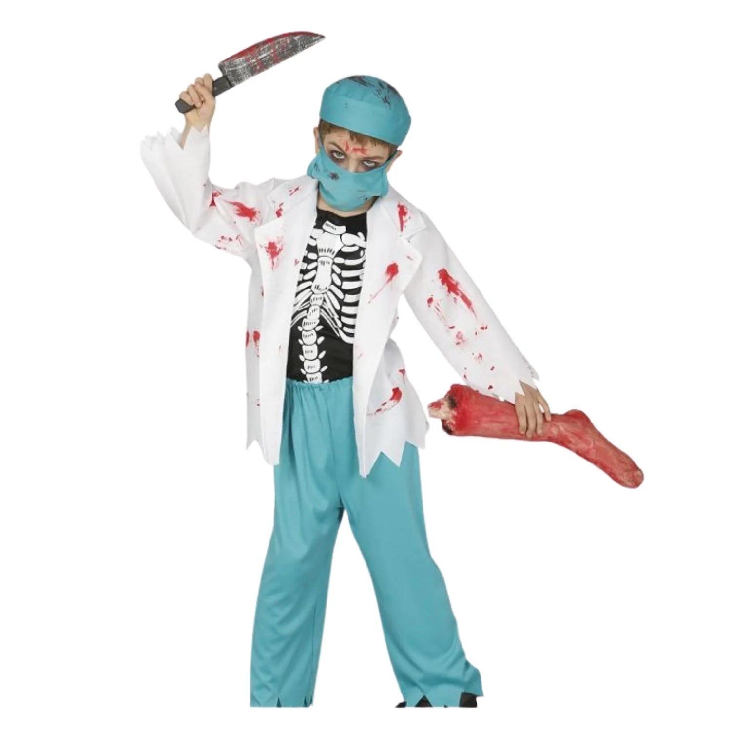 Disfraz zombie médico infantil con chaqueta y mascarilla para Halloween