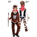 Niño con doble disfraz reversible de indio y vaquero para Carnaval