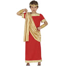 Disfraz romano rojo infantil con toga y túnica para Carnaval y fiestas escolares