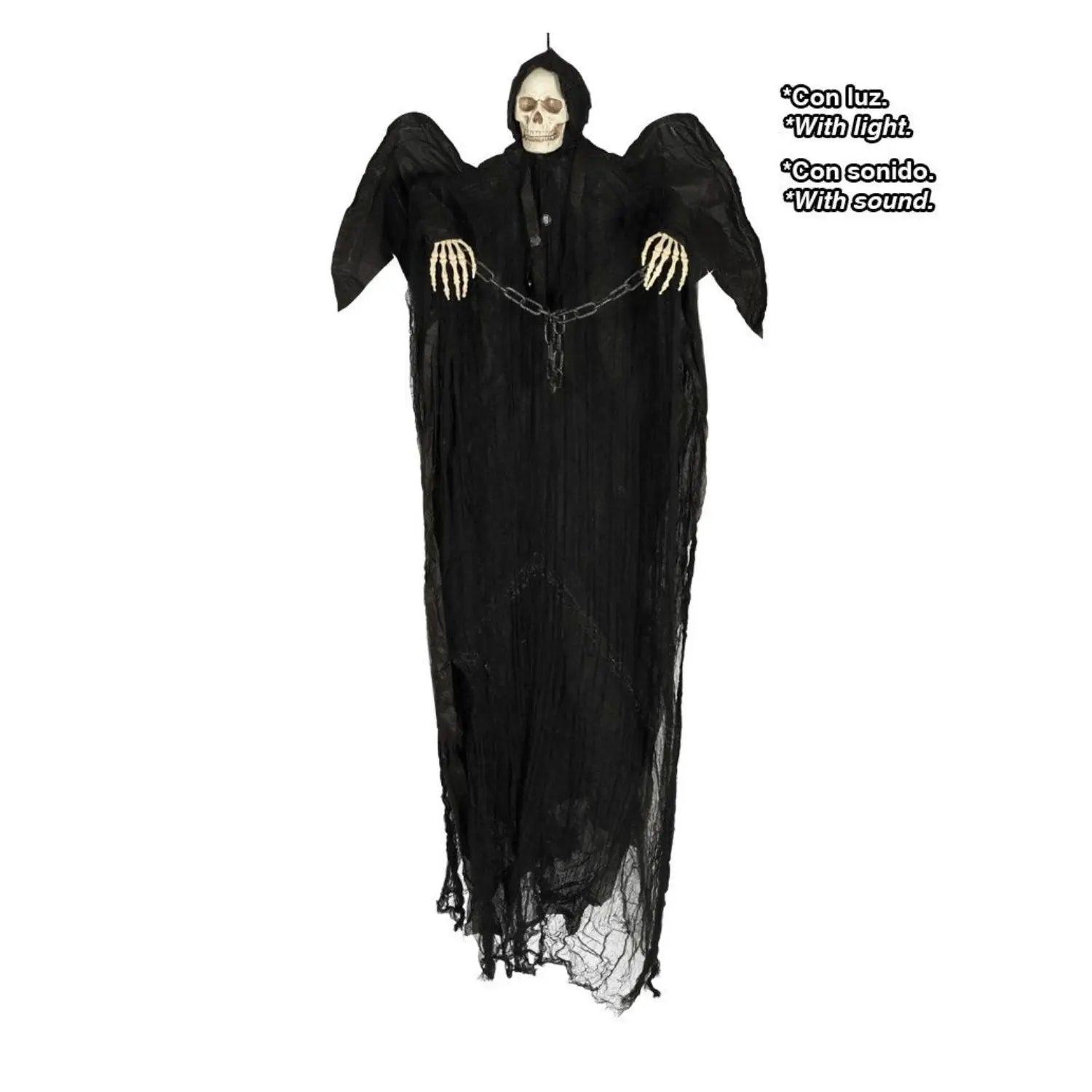 esqueleto colgante con alas decoración para ambientación de terror y halloween en fiestas temáticas