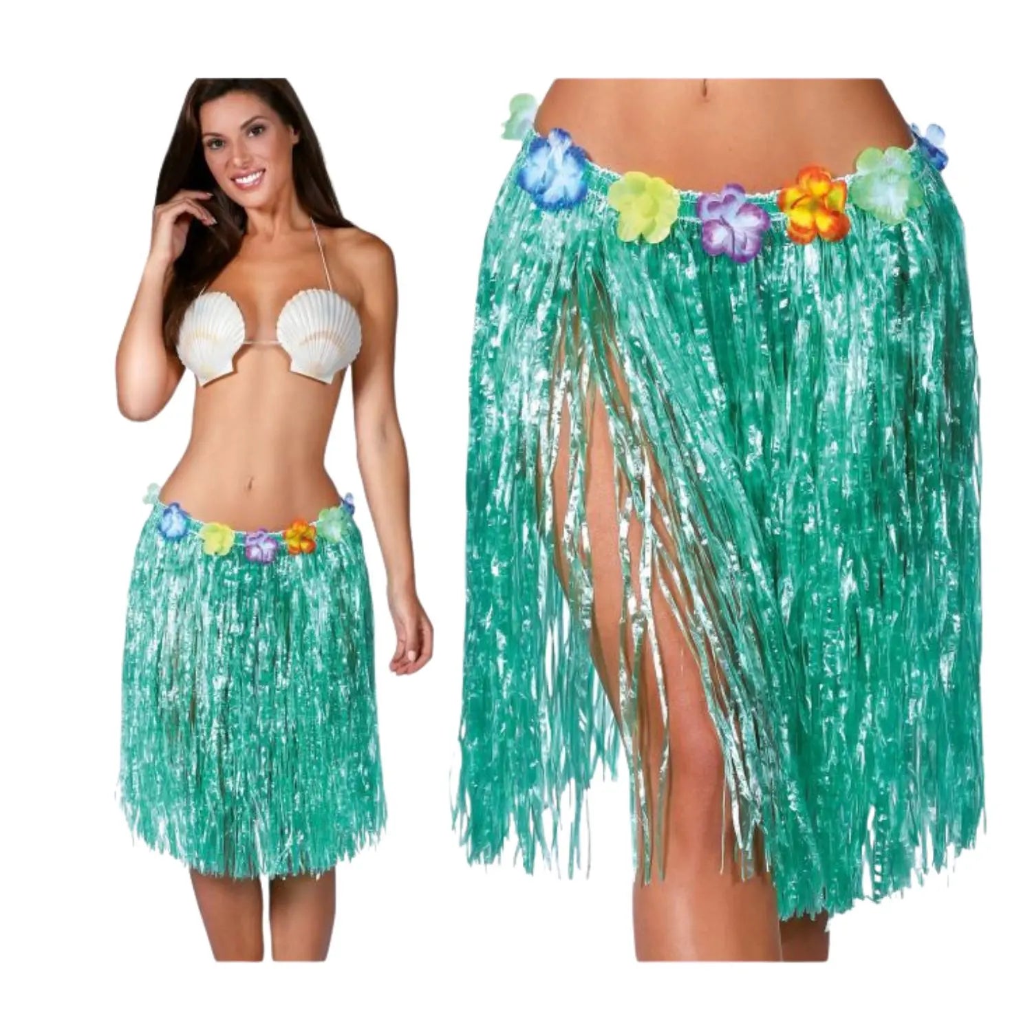 falda hawaiana verde con flores 55 cm complemento para look tropical o fiesta veraniega