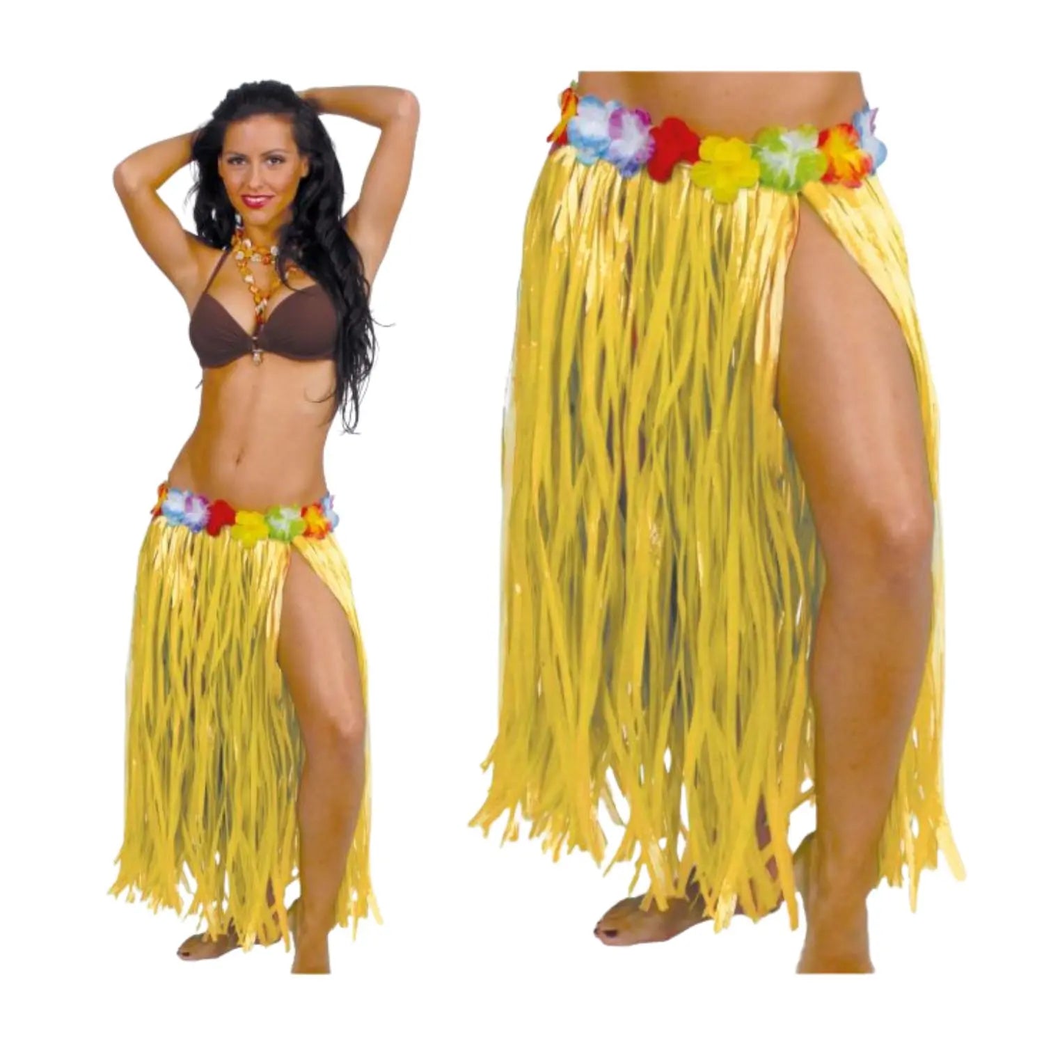 falda hawaiana de rafia amarilla 75 cm complemento para look tropical o fiesta veraniega