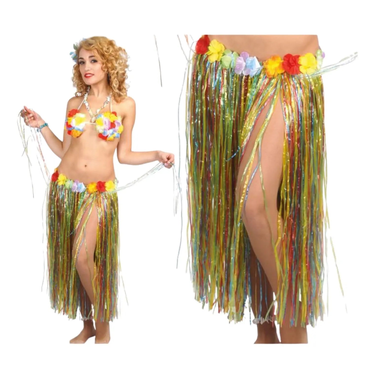 falda hawaiana de rafia multicolor 75 cm complemento para look tropical o fiesta veraniega