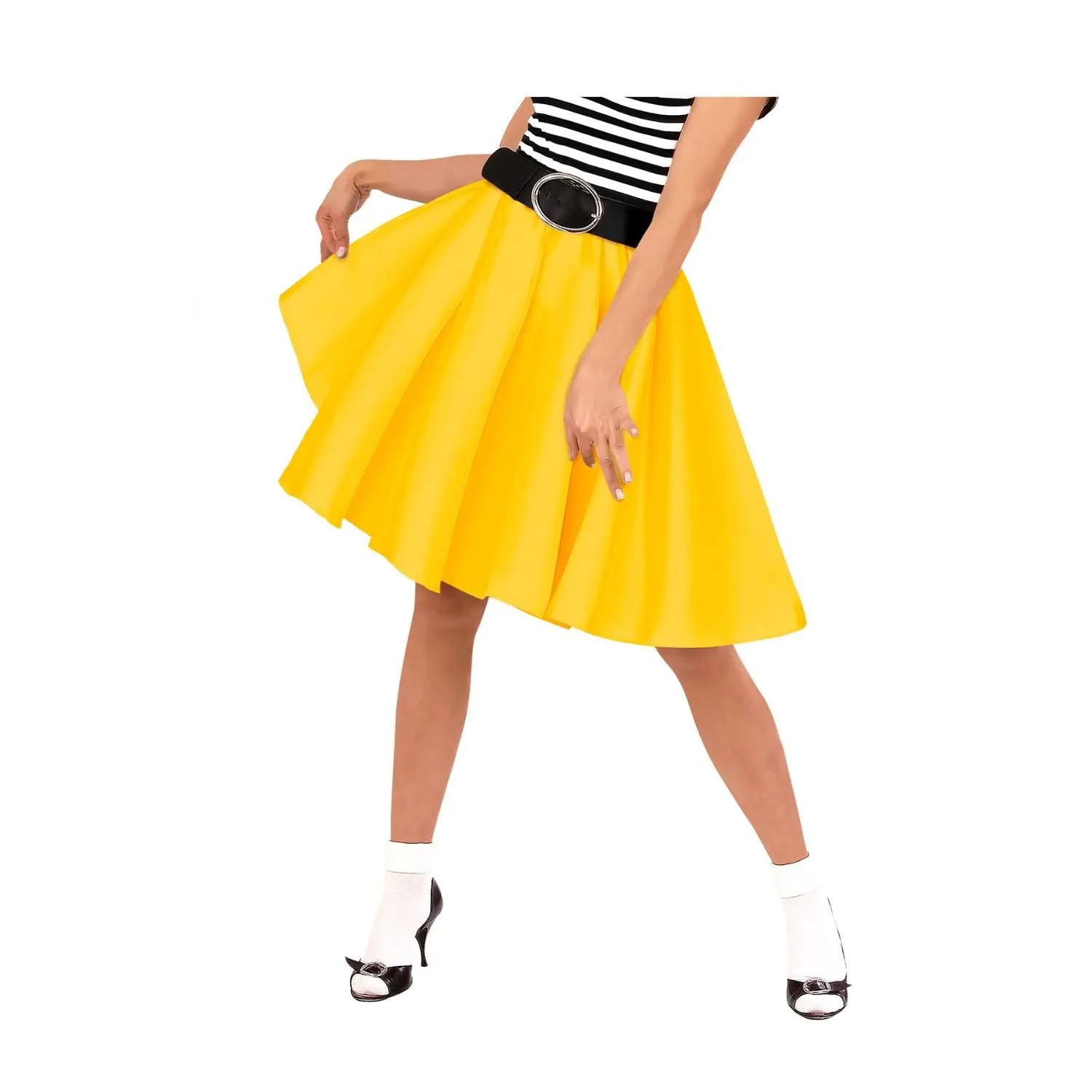 falda amarilla estilo rock and roll complemento para look años 50 en fiestas temáticas