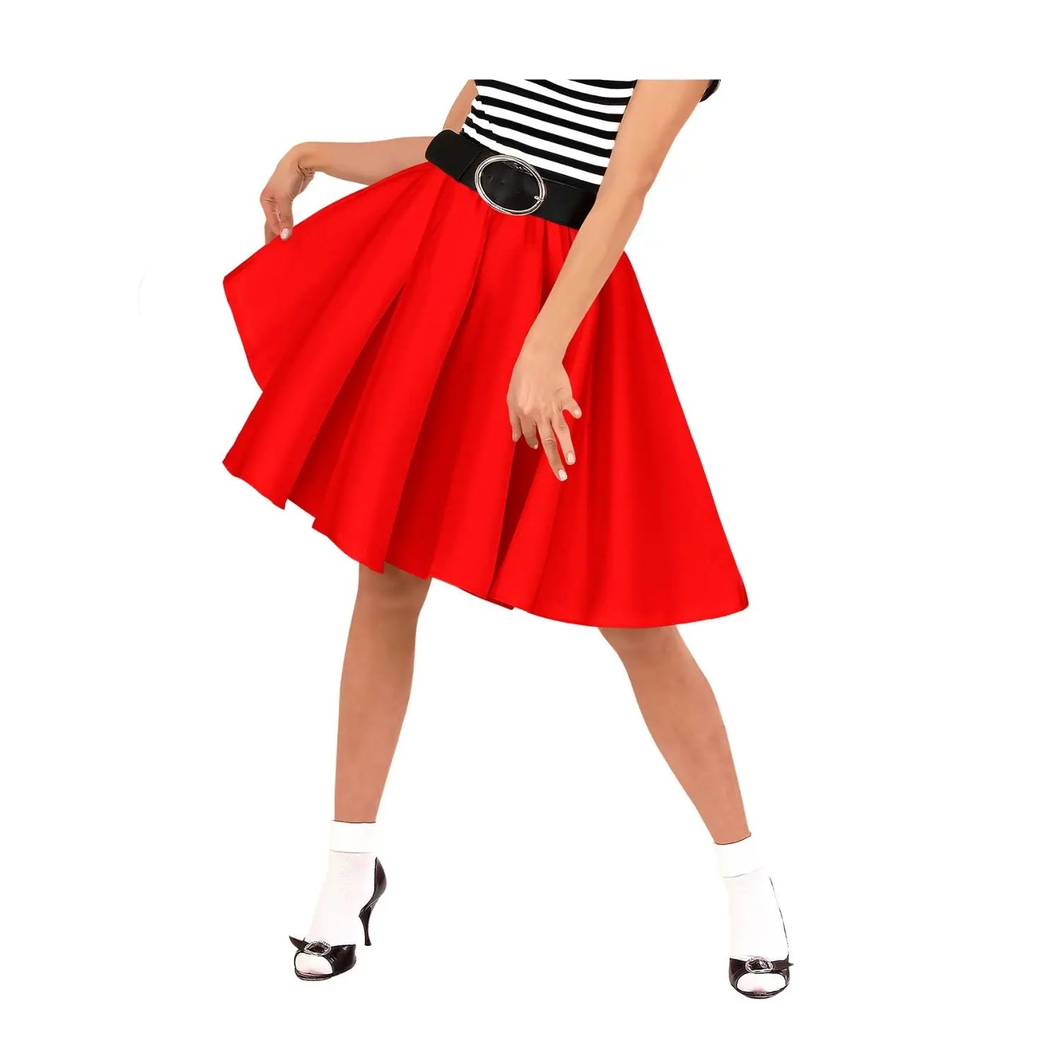 falda roja estilo rock and roll complemento para look años 50 en fiestas temáticas