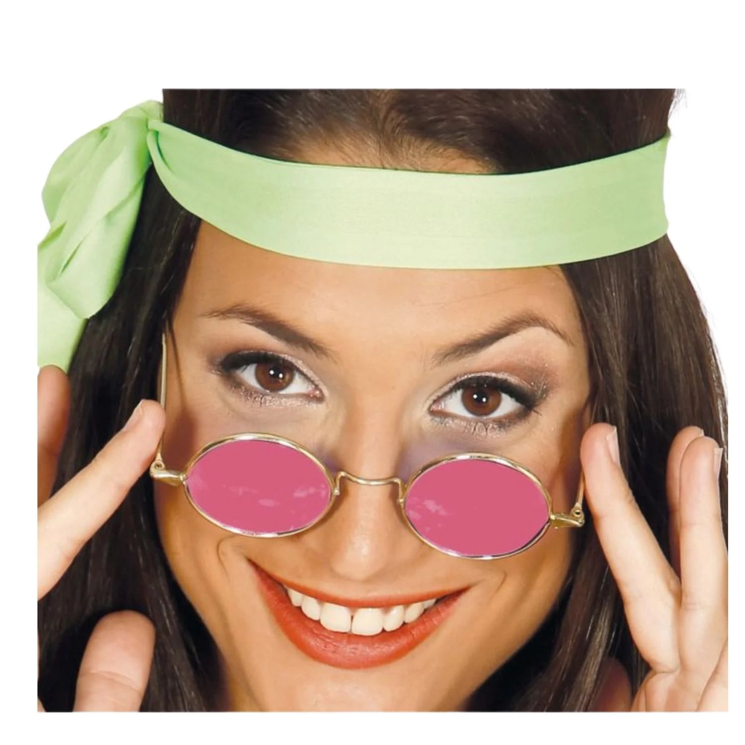 gafas hippie redondas color rosa complemento para look años 60 estilo retro