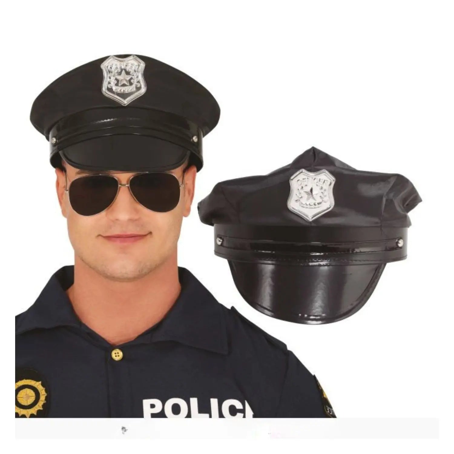 Gorra de policía negra para adulto complemento policial para fiestas