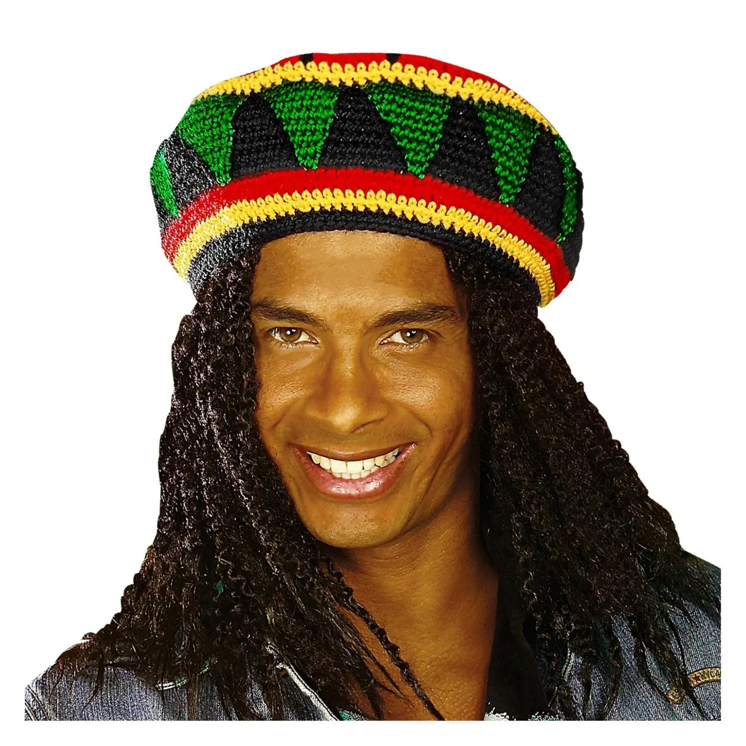 Gorro Reggae con colores rastafari para disfraces jamaicanos, hippies y Carnaval
