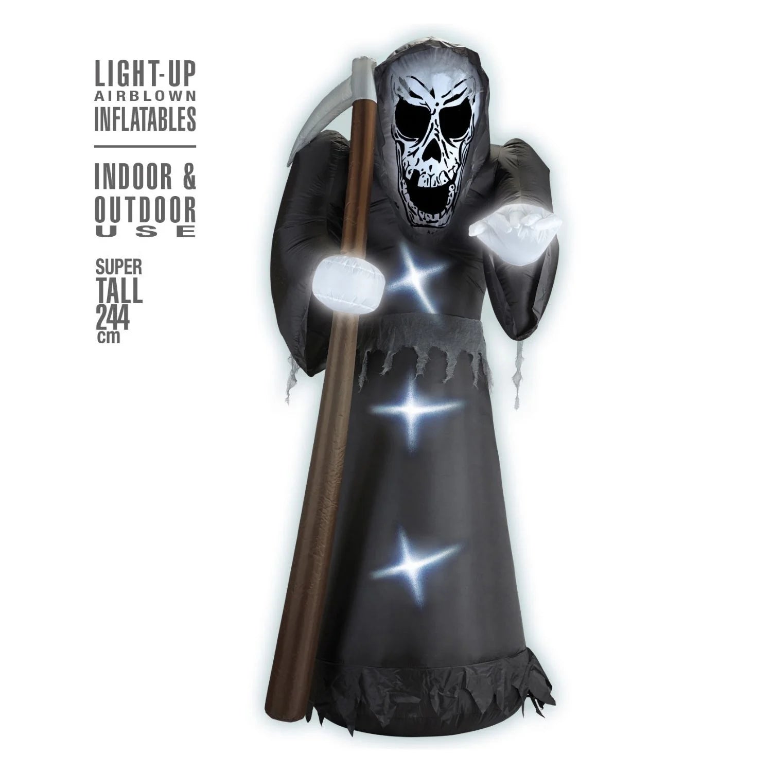 Grim Reaper hinchable luminoso accesorio terror para completar look oscuro en Halloween
