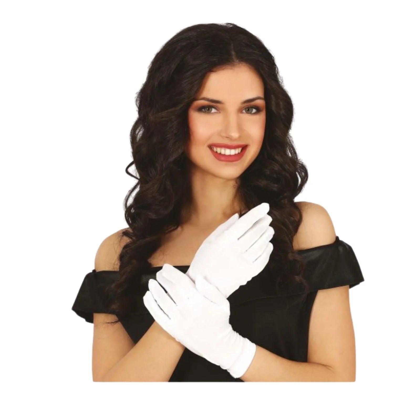 guantes blancos cortos elegantes de 20 cm para look clásico y sofisticado