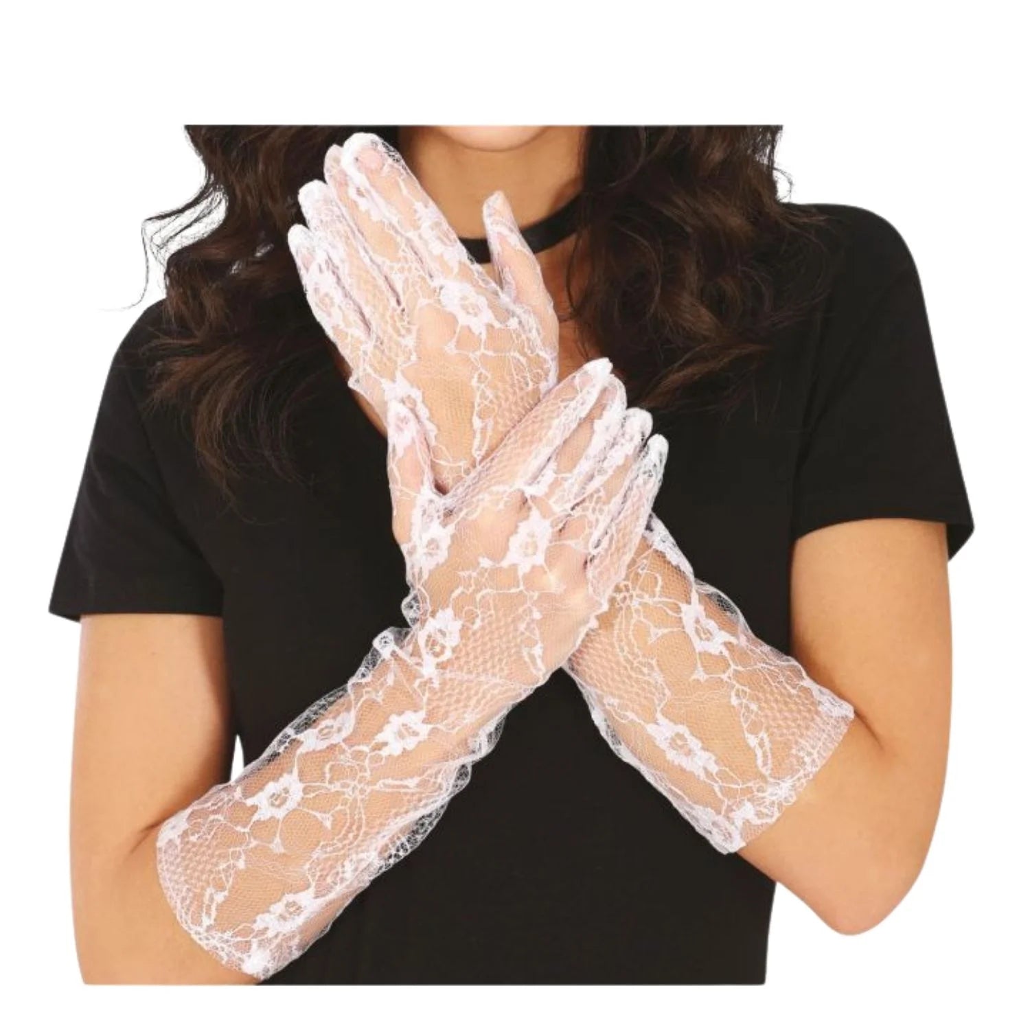 Guantes encaje blanco accesorio elegante para completar look vintage en fiestas temáticas