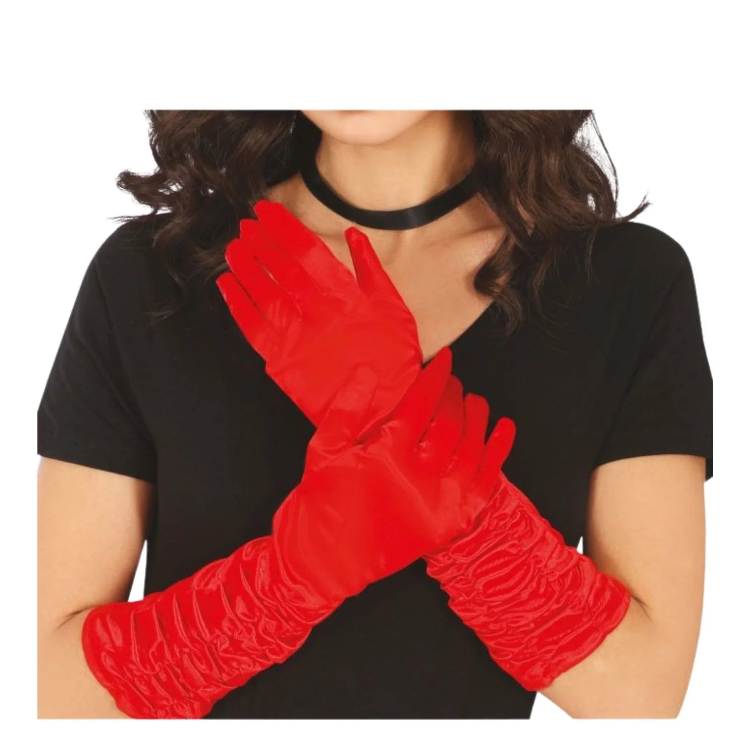 guantes largos arrugados rojos de 40 cm estilo cabaret elegantes y llamativos