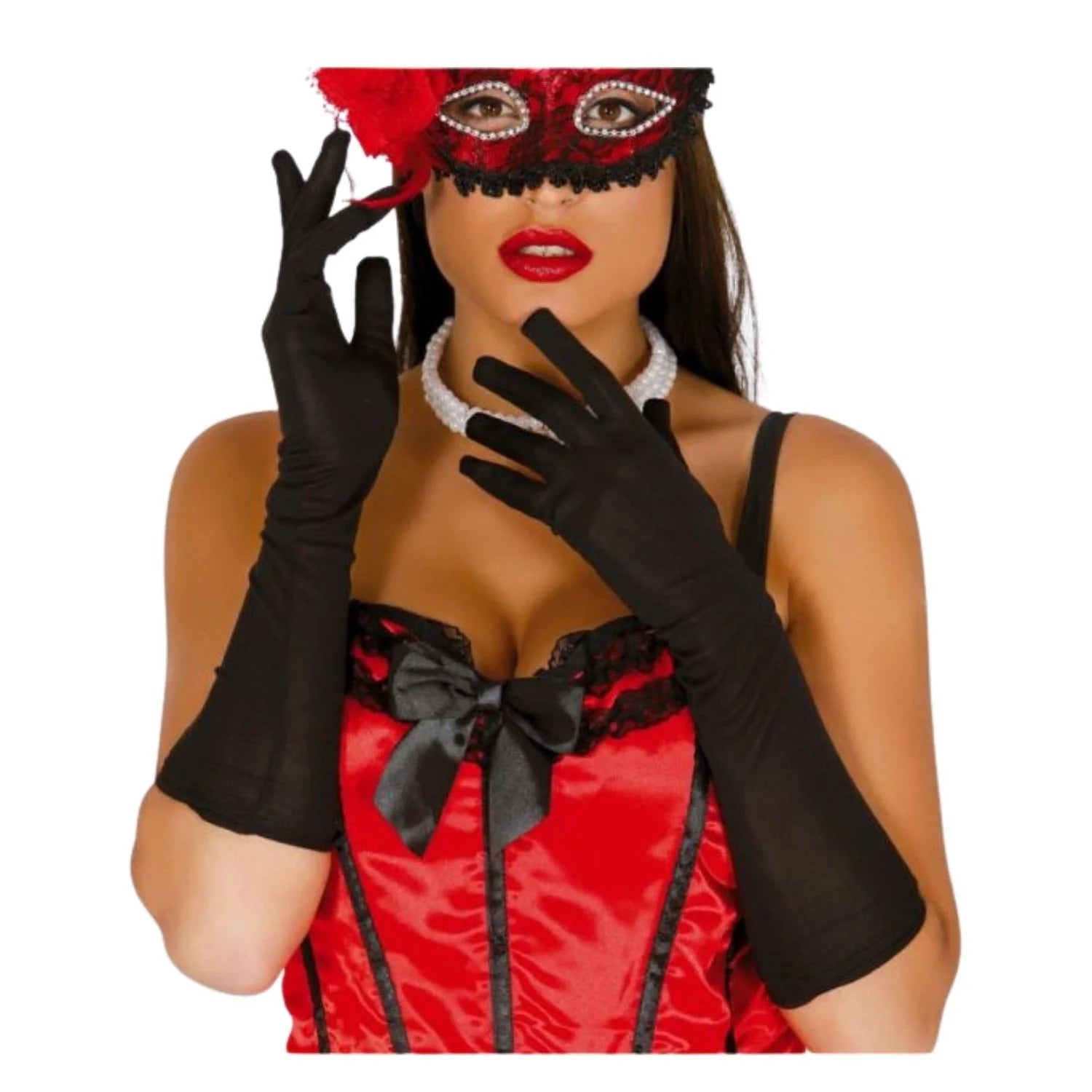 guantes largos negros elegantes de 42 cm para look sofisticado y cabaret