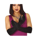 Guantes satinados largos negro accesorio elegante para completar look cabaret o gala en fiestas